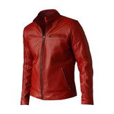 Veste de motard élégante en cuir rouge pour homme